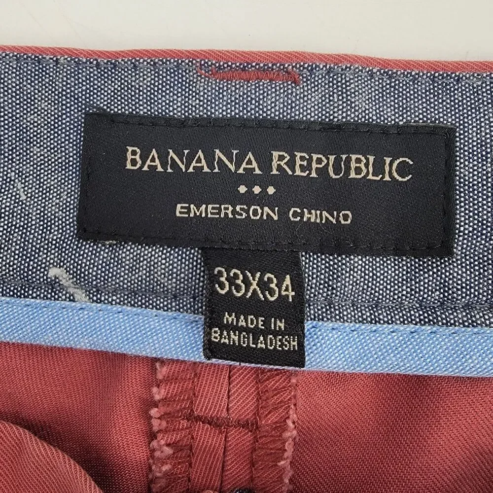 Banana Republic Emerson Chino Men's Pants 33x34 Red Straight Leg Casual Cotton